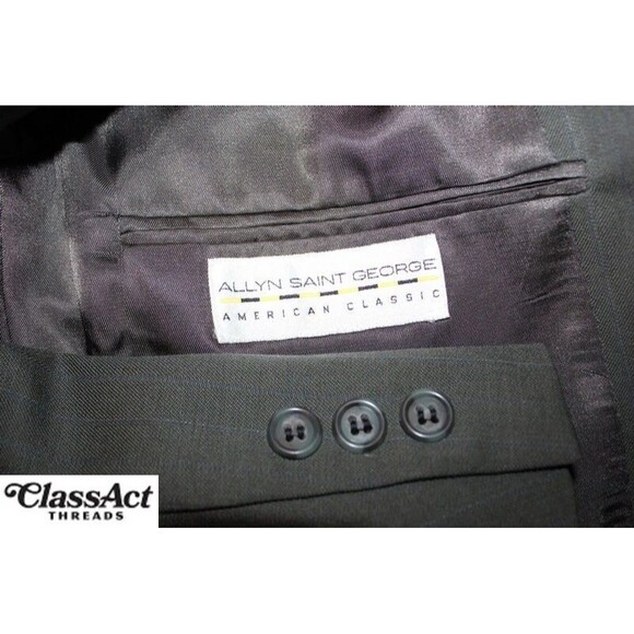 Allyn Saint George 2 Pc Suit Mens Gray Striped 2 Btn 42S Pleated Front 40" W - Picture 9 of 9